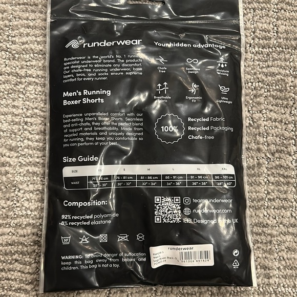 Runderwear Men's Running Boxer - Black S - Picture 4 of 5